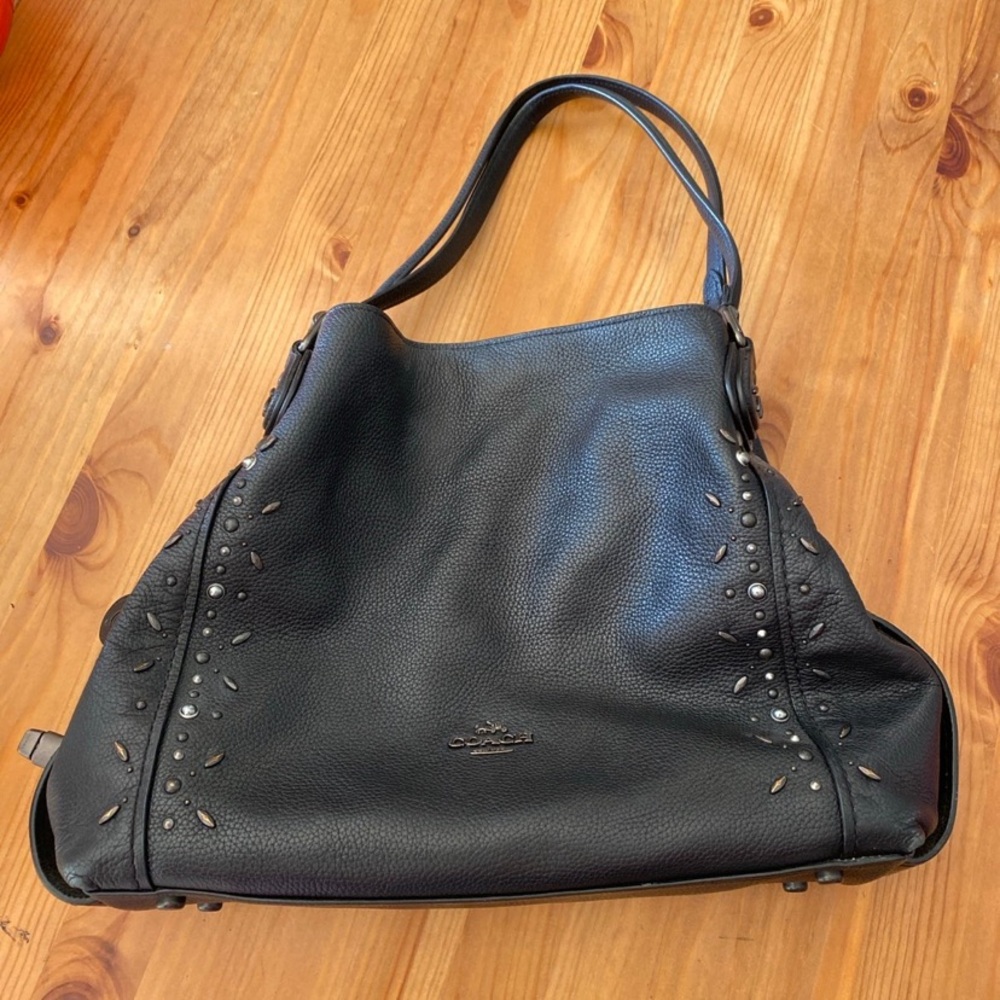COACH Edie 31 Prairie Rivets Black Pebbled Leather Turn Lock bag 22794 Purse